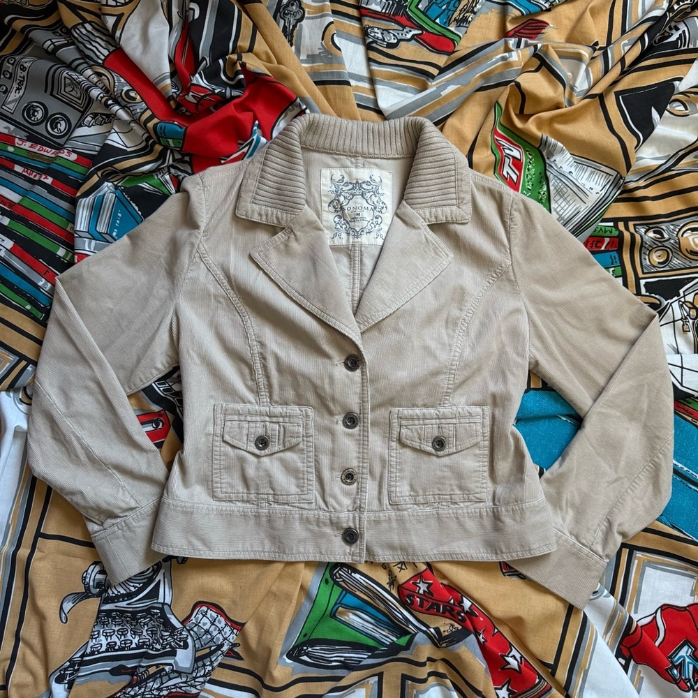 Y2K tan cropped corduroy jacket Medium Sonoma pockets button-up